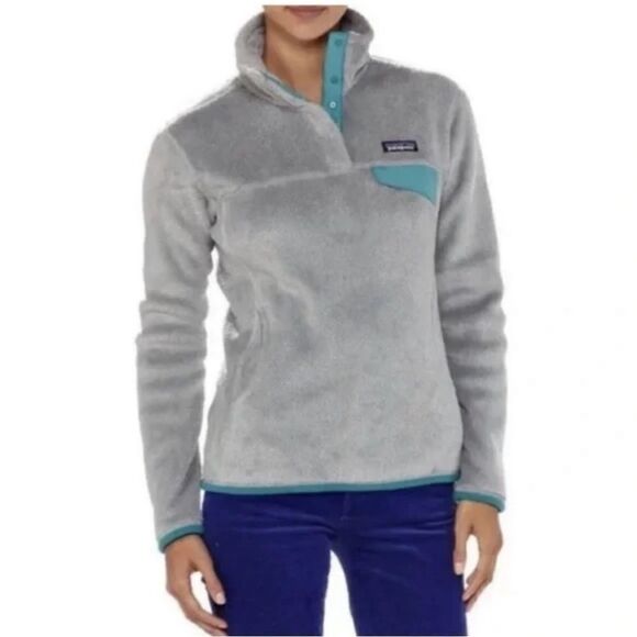 Patagonia Soft & Cozy Grey and Teal Re-Tool Snap T-Fleece Pullover! ❤️ - Picture 7 of 7